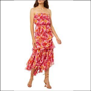 MISA Los Angeles Luciana Floral Strapless Asymmetric Dress Size Small - LIKE NEW